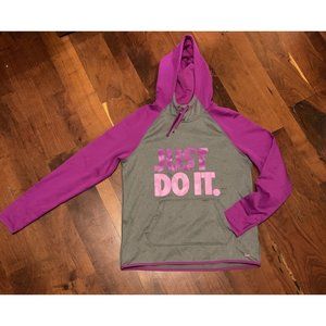 Nike Therma Fit Womens Purple Pullover Hoodie Jumper Just Do It Sz M Thump Holes